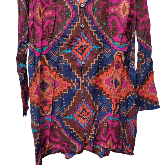 Billabong Women's Multicolor Geometric Print 3/4 Sleeve V-neck Dress Size Large - Picture 4 of 7